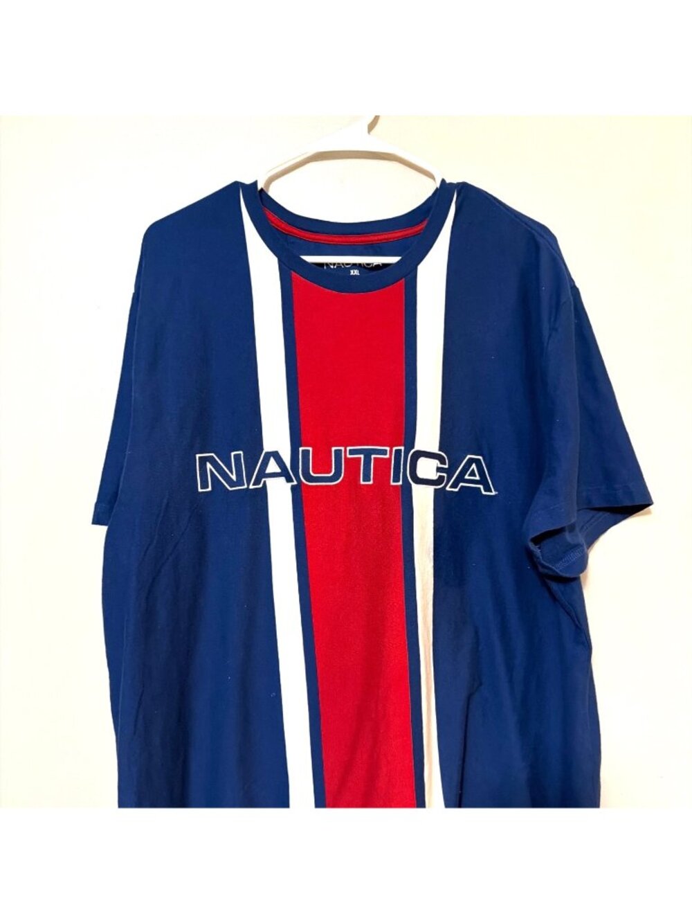 Nautica Mens XXL Blue Red Stripe Logo Graphic T-Shirt 100% Cotton - Picture 2 of 7